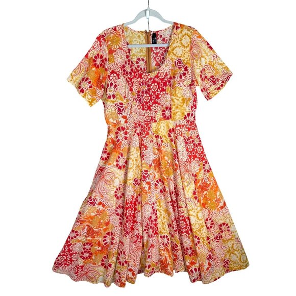 Phool Midi Dress Cotton Retro Hawaiian Inspired Floral Lightweight Fit & Flare - Picture 1 of 9